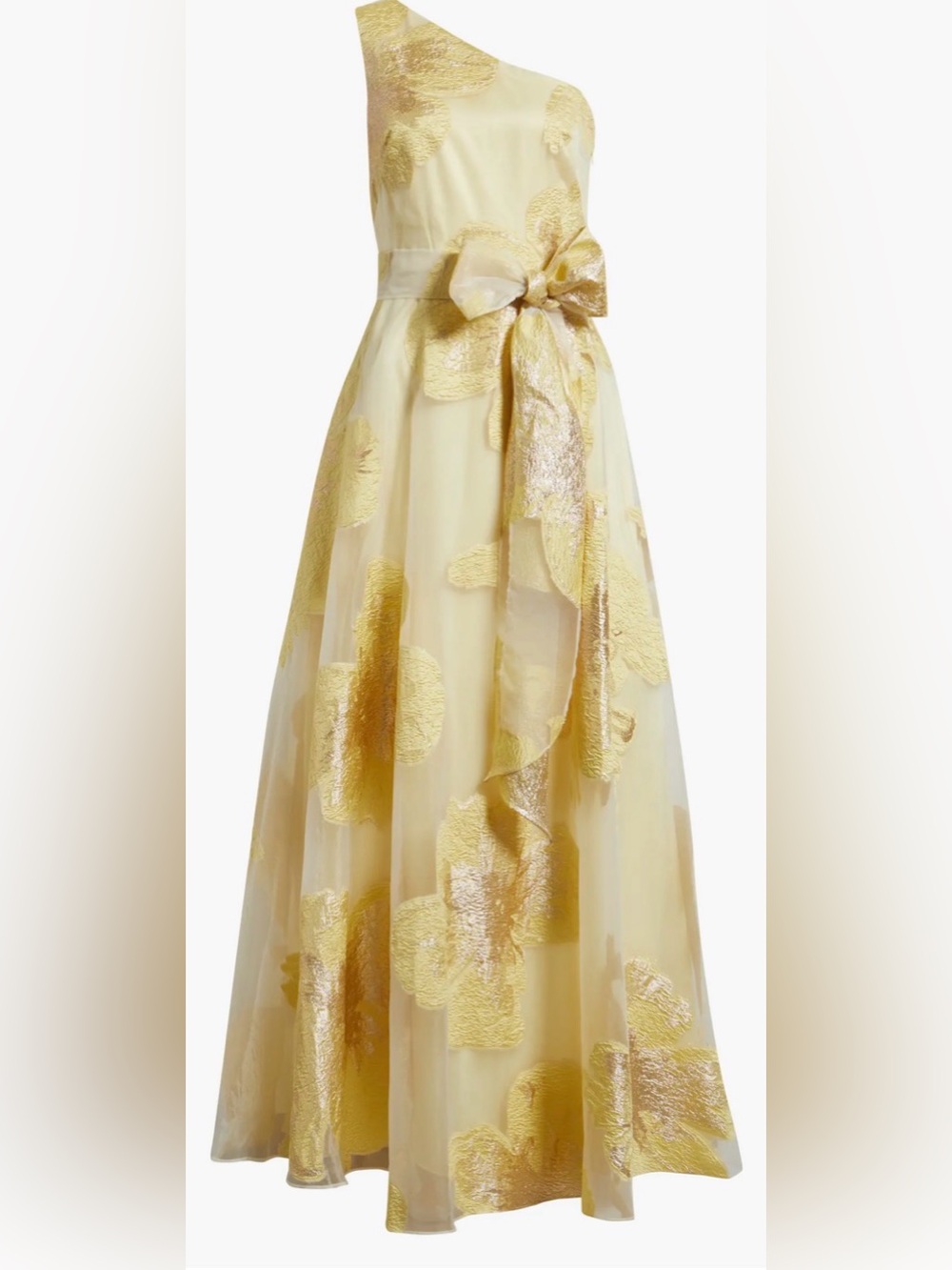 NEW ELIZA J One-Shoulder yellow Brocade belted Ballgown sz 4 - Picture 4 of 10